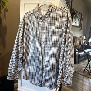Columbia Men's Long Sleeve Plaid Shirt Size L Blue Beige Performance Vented